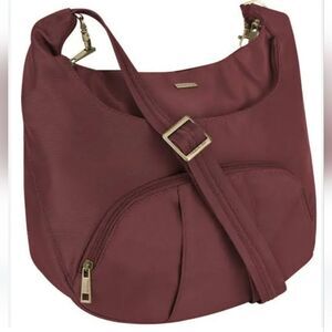 Travelon Round Hobo Style Shoulder Bag in Burgundy